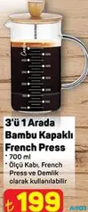 3'Ü 1 ARADA BAMBU KAPAKLI FRENCH PRESS